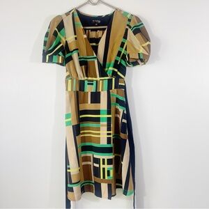 The Webster Miami Vintage Inspired Dress Tan Green Blue Size XS
